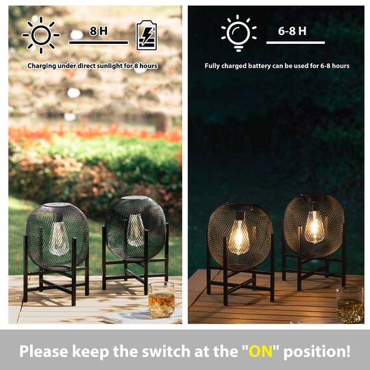 Glitzhome® 11.5" Metal Mesh Black Solar Powered Lantern with Stand, 2ct.